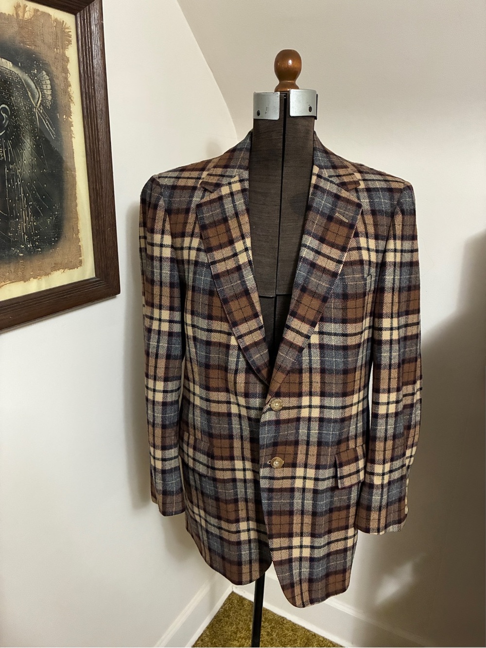 Vintage Society Brand, Ltd. Plaid Herringbone Wool Blazer